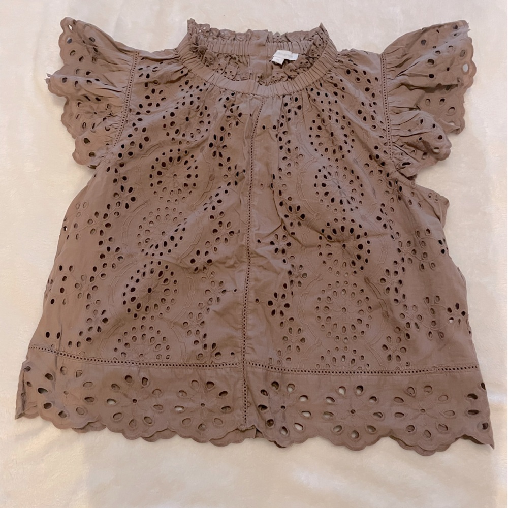 Jennifer and Grace Elegant Eyelet Brown Blouse